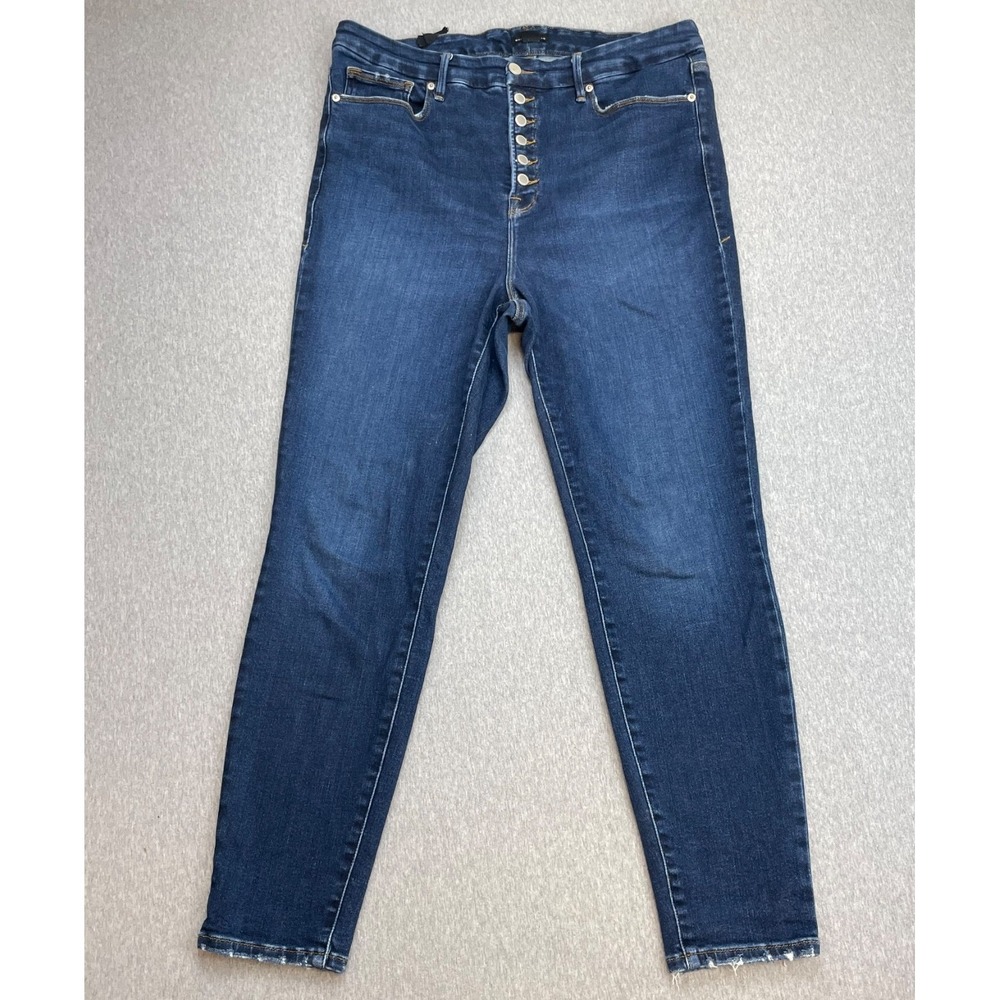 Good American Jeans Womens 16 Blue Cotton Blend Stretch Skinny Button‎ Fly
